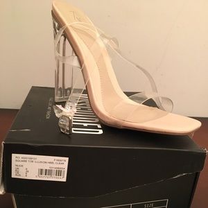 Brand new nude sandal with clear strap. 3 1/2” heal by misguided